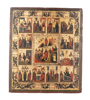 Icona raffigurante le dodici grandi feste dell'anno liturgico ortodosso, secoli XIX-XX
