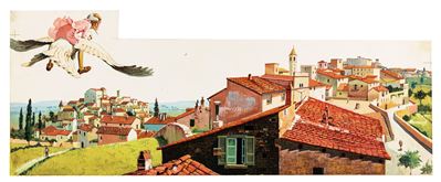 Illustrazione per Le avventure di Pinocchio, tempera su cartone sagomato