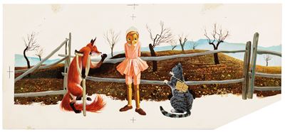 Le avventure di Pinocchio, tempera su cartone sagomato