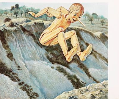 Illustrazione originale per Le avventure di Pinocchio, tempera su cartone