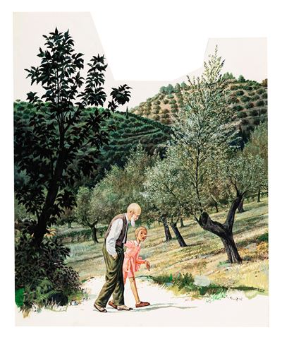 Illustrazione originale per 'Le avventure di Pinocchio', tempera su cartone sagomato