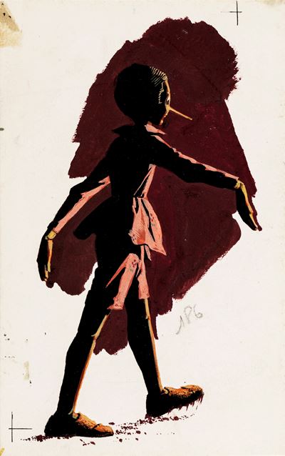 Illustrazione originale per 'Le avventure di Pinocchio', tempera su cartone