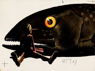 Illustrazione da 'Le avventure di Pinocchio', tempera su cartone