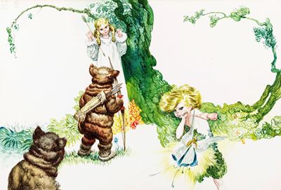 Illustrazione originale di Peter Pan, tempera su cartone