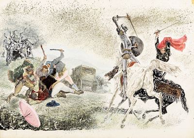 Don Chisciotte - Illustrazione originale, tempera su cartone