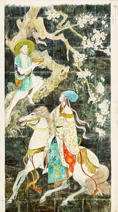 Fiabe giapponesi - Illustrazione originale, tempera e acquerello su cartone