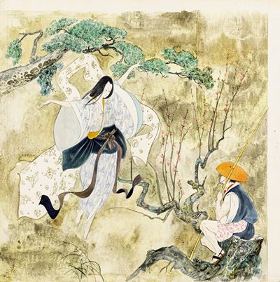 Fiabe giapponesi - Illustrazione originale, tempera e acquerello su cartone