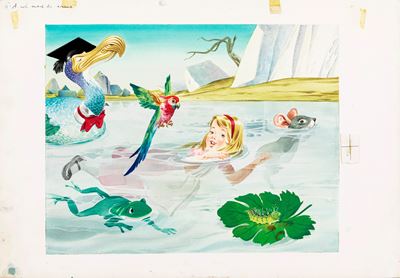Lupatelli, Illustrazione originale per 'Alice nel Paese delle Meraviglie', tempera su cartone