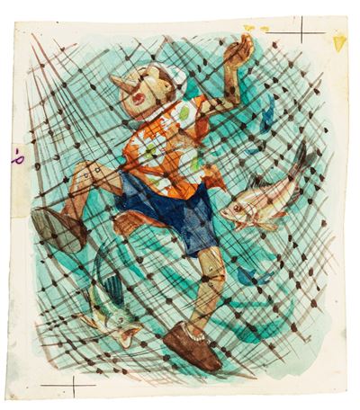 Illustrazione per 'Le avventure di Pinocchio', matita, acquerello e tempera su cartoncino