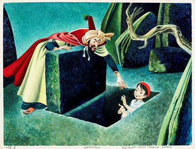 Lupatelli, Illustrazione per 'Il libro di Aladino', tempera su cartone