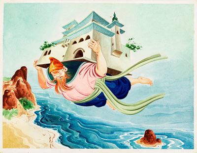 Lupatelli, Illustrazione per 'Il libro di Aladino', tempera su cartone
