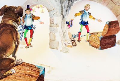 L'acciarino magico, tempera su cartone