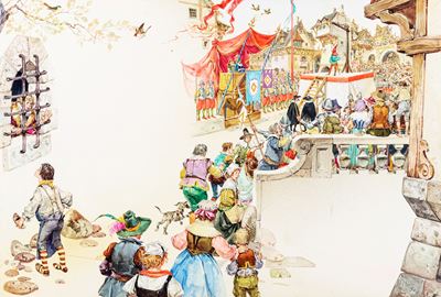 L'acciarino magico, tempera su cartone