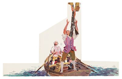 Illustrazione per 'L'isola del tesoro', tempera su cartone sagomato