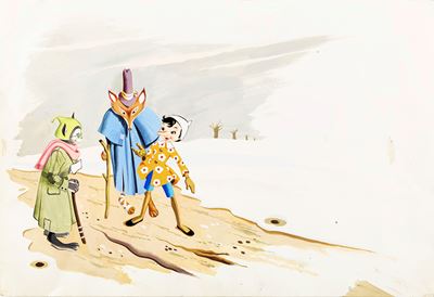 Illustrazione per Pinocchio, tempera su cartoncino