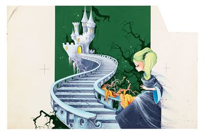 Cenerentola - Illustrazione originale, tempera su cartone sagomato