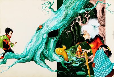 L'acciarino magico, tempera su cartone