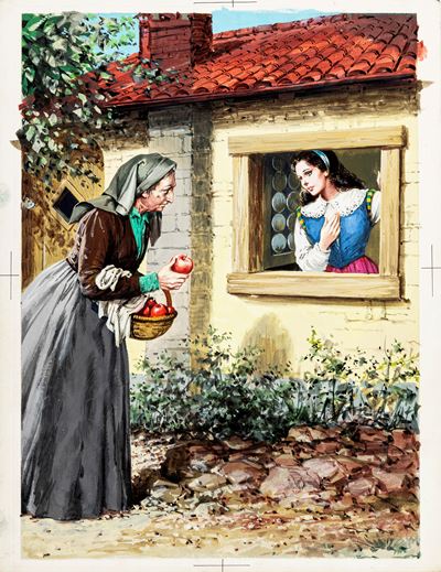 Biancaneve e i sette nani, tempera su cartone