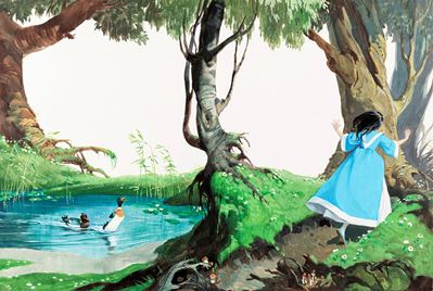 Biancaneve e i sette nani, tempera su cartone