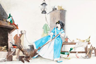 Biancaneve e i sette nani, tempera su cartone