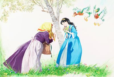 Biancaneve e i sette nani, tempera su cartone