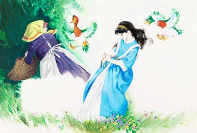 Biancaneve e i sette nani, tempera su cartone