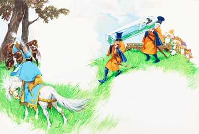 Biancaneve e i sette nani, tempera su cartone