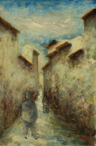 Strada con pioggia, olio su tela, 1945
