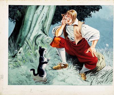 Lupatelli, Il gatto dagli stivali, tempera su cartone