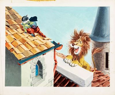 Lupatelli, Il gatto dagli stivali, tempera su cartone