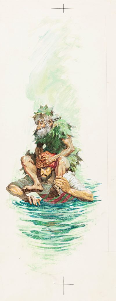 Sinbad il marinaio, tempera su cartone