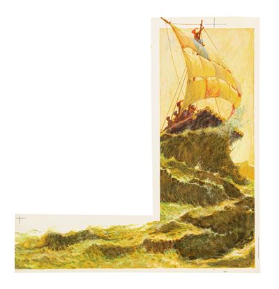 Sinbad il marinaio, tempera su cartone sagomato