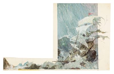 Illustrazione per 'Sinbad il marinaio', tempera su cartone sagomato