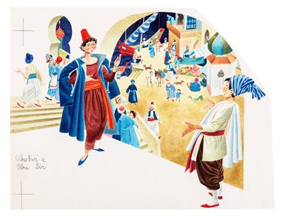 Lupatelli, Illustrazione per 'Abu Kir e Abu Sir', tempera su cartone sagomato