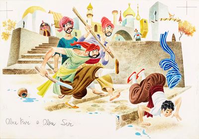 Lupatelli, Illustrazione per 'Abu Kir e Abu Sir', tempera su cartone