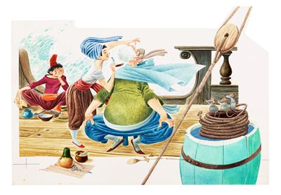 Lupatelli, Abu Kir e Abu Sir - Illustrazione originale, tempera su cartone sagomato