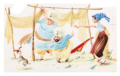 Lupatelli, Illustrazione per 'Abu Kir e Abu Sir', tempera su cartone sagomato