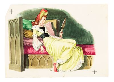 Nardini, Biancaneve e i sette nani, matita, acquerello e tempera su cartoncino sagomato