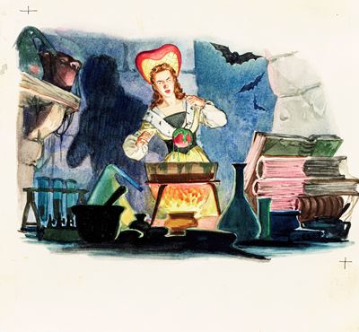 Nardini, Biancaneve e i sette nani, matita, acquerello e tempera su cartoncino