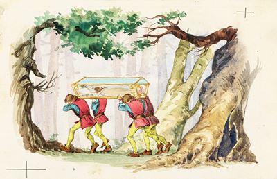Nardini, Biancaneve e i sette nani, matita, acquerello e tempera su cartoncino