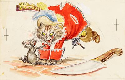 Il gatto con gli stivali, tempera su cartone