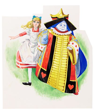 Alice nel Paese delle Meraviglie - Illustrazione originale, tempera su cartone sagomato