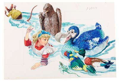 Alice nel Paese delle Meraviglie, tempera su cartone