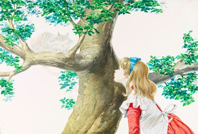 Alice nel Paese delle Meraviglie, tempera su cartone sagomato