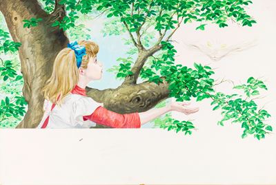 Alice nel Paese delle Meraviglie, tempera su cartone sagomato