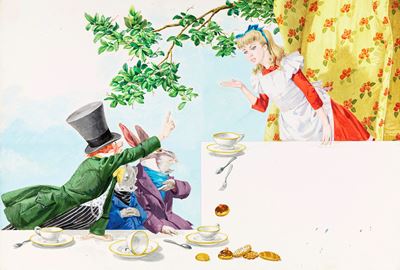 Alice nel Paese delle Meraviglie, tempera su cartone sagomato