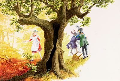 Alice nel Paese delle Meraviglie, tempera su cartone