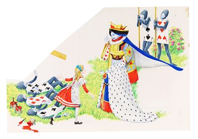 Alice nel Paese delle Meraviglie, tempera su cartone sagomato