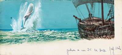 De Gaspari, Moby Dick - Illustrazione originale, tempera su cartone
