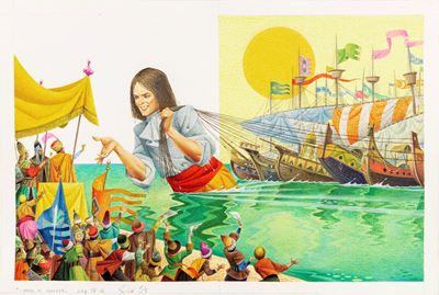 I viaggi di Gulliver - Illustrazione originale, tempera su cartone